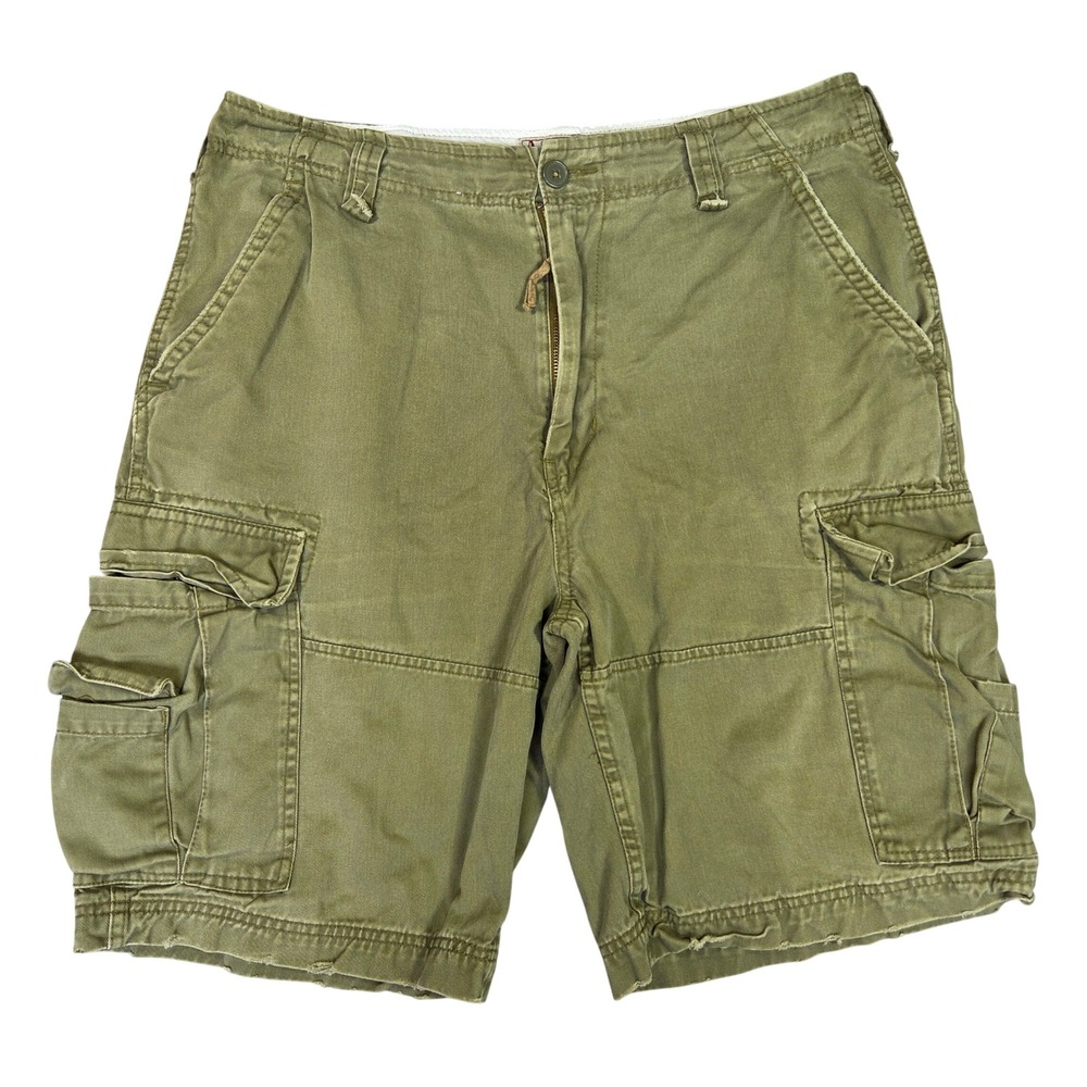 Steve & Barrys Mens Cargo Shorts Olive Green Cotton Twill 34 Workwear Rugged